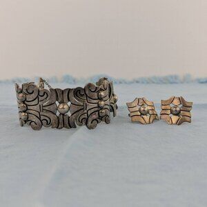 Vintage Serafin Moctezuma sterling silver bracelet & earrings from Taxco Mexico